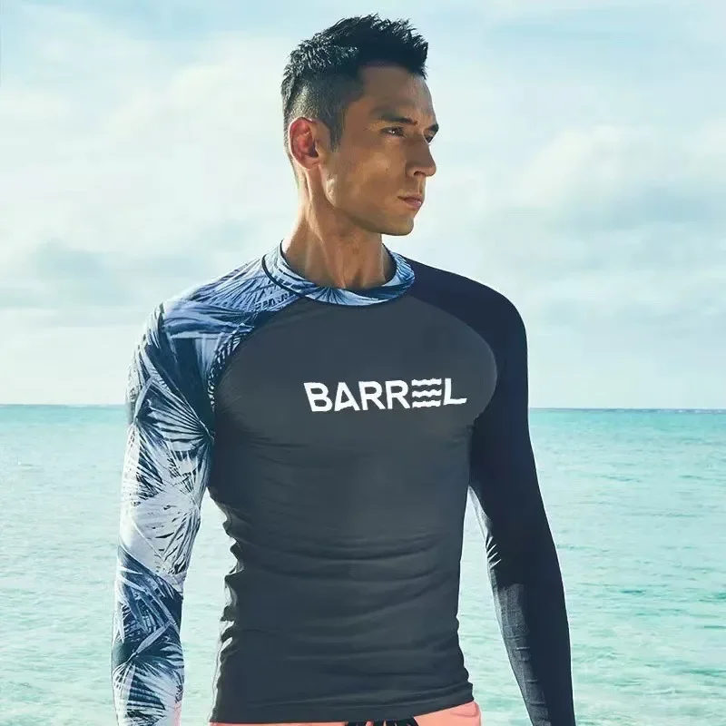 Fashion Printing Men Swimwear Swim Shorts Long Sleeved Surfing Suit Beach Rash Guard Surfing Suit Snorkeling Swimsuit