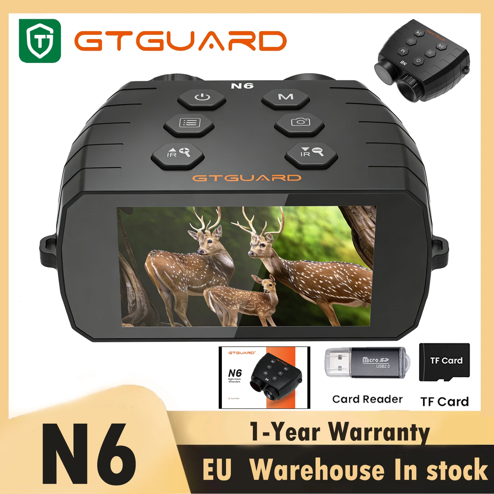 Binocolo per Visione Notturna GTGUARD N6 con Zoom Digitale 5X, Batteria Ricaricabile 2000mAh, Visore Notturno a Infrarossi, Telescopio per Caccia
