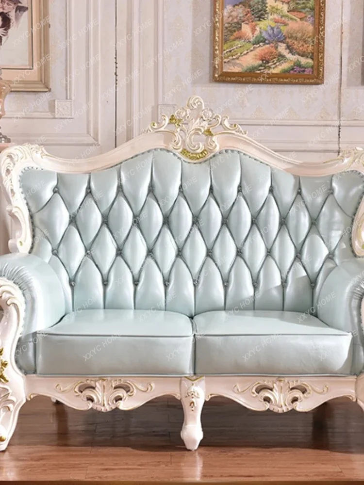 AAEuropean Leather Sofa Full Solid Wood Carving Flower High-end Living Room Sofa Imported First Layer Cowhide