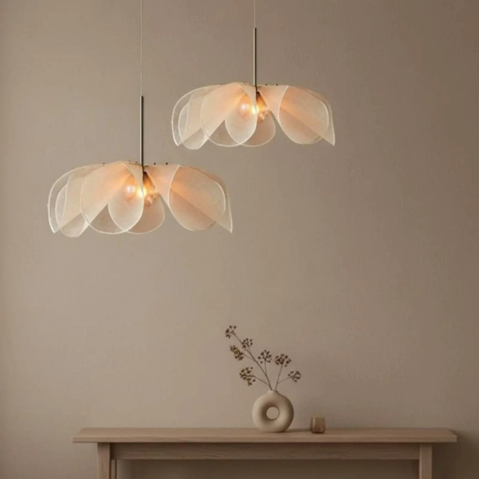 Cream Flower Lamp Soft Radiance Wabi Sabi Hanging Light Flower Suspension Light Modern Petal Chandelier Adjustable Height