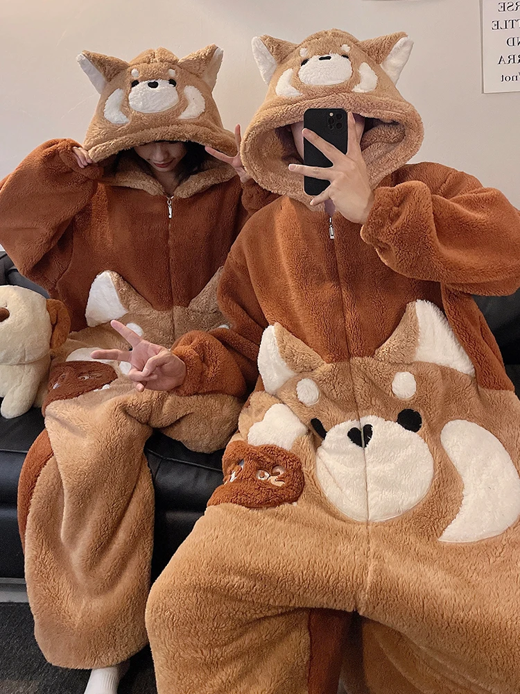 

DAIMELU cartoon pajamas men's winter coral fleece flannel thickened warm male loungewear suit sleepwear one set girl nightwear