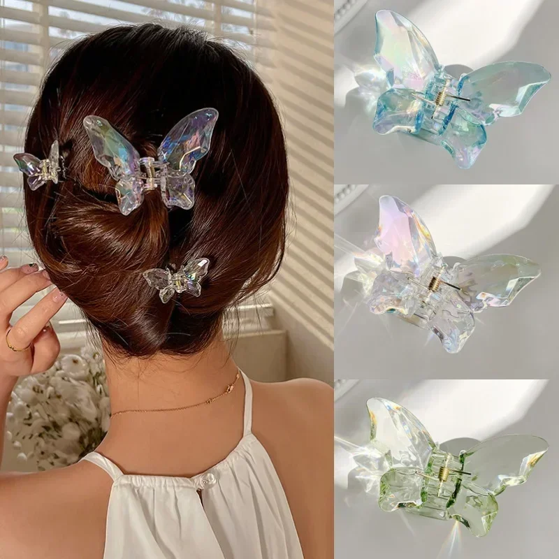 Crystal Butterfly Mermaid Hair Claw Girls Back Head Clamp Clip Transparent Large Hair Clips Hairpins Headdress Hair Accessories