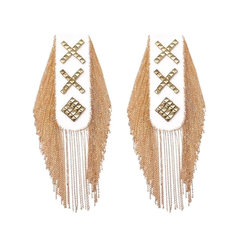 R1WE Popular Gold Tassels Shoulder Epaulettes with Rivet Studded for Casual and Formal Outfit Stage Show Suit Epaulets Badges