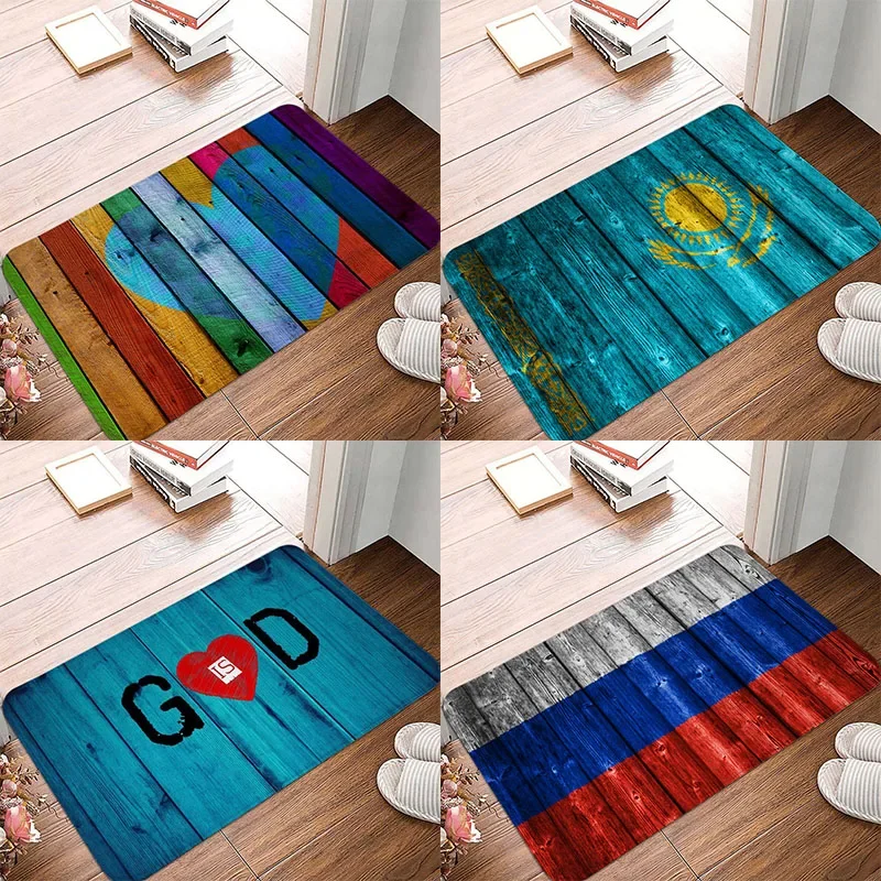 Wood Plank Pattern Door Mat Carpet Floor  Non-slip Bathroom Kitchen  Living Room Balcony Bedroom Home Decor