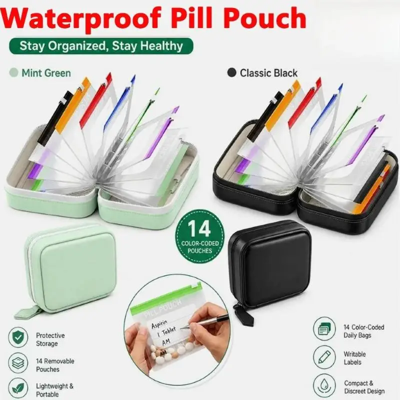 【Y】1 Set Writable Labels A8 Waterproof Pill Pouch Kit With 7/14 Color-coded Pouches For Daily Medication Vitamins & Supplements