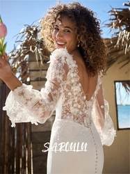 illusion Back Mermaid Wedding Dress With Off Shoulder Sleeves, Lace Tulle Bride Dress, Customizable Women Bridal Gown