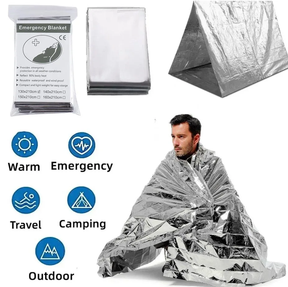 1/5PCS Emergency Blanket Reusable Outdoor Survive First Aid Kit Windproof Water Resistant Foil Thermal Blanket for Camping