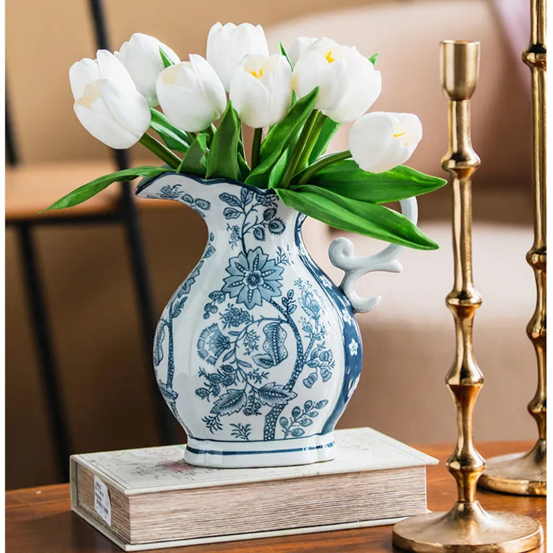 

New Chinese Style Flower Vase Ceramic Desk Decor Exquisite Blue White Porcelain Patterns High-temperature Fired Craft Ornaments