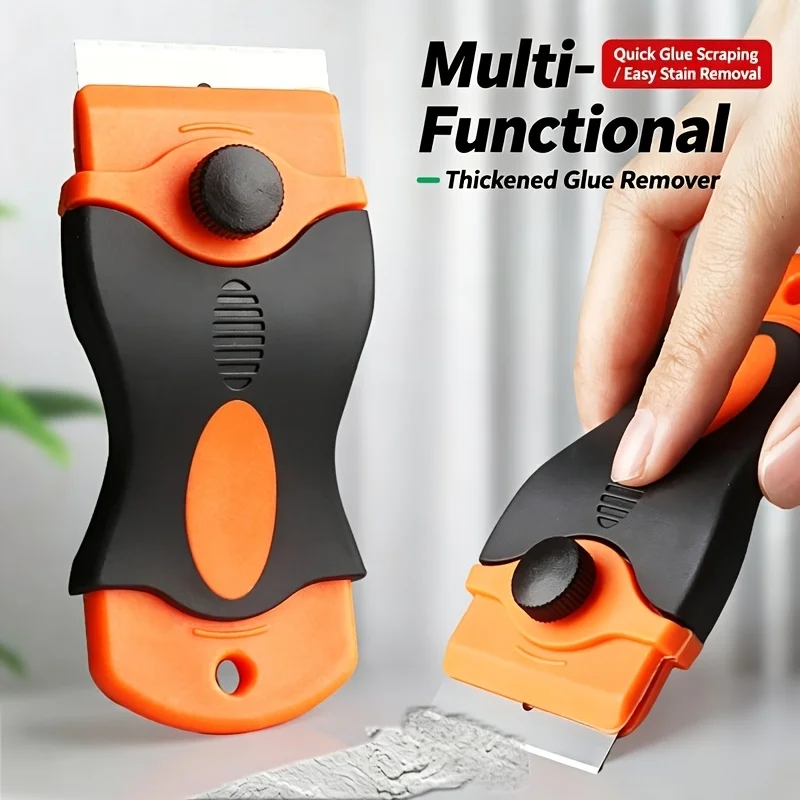 4Pcs Metal Glue Remover Scraper Set, Car Film Cleaning Scraper, Glass Tile Grout Tool, Sticker Residue Remover Non-Slip Handheld