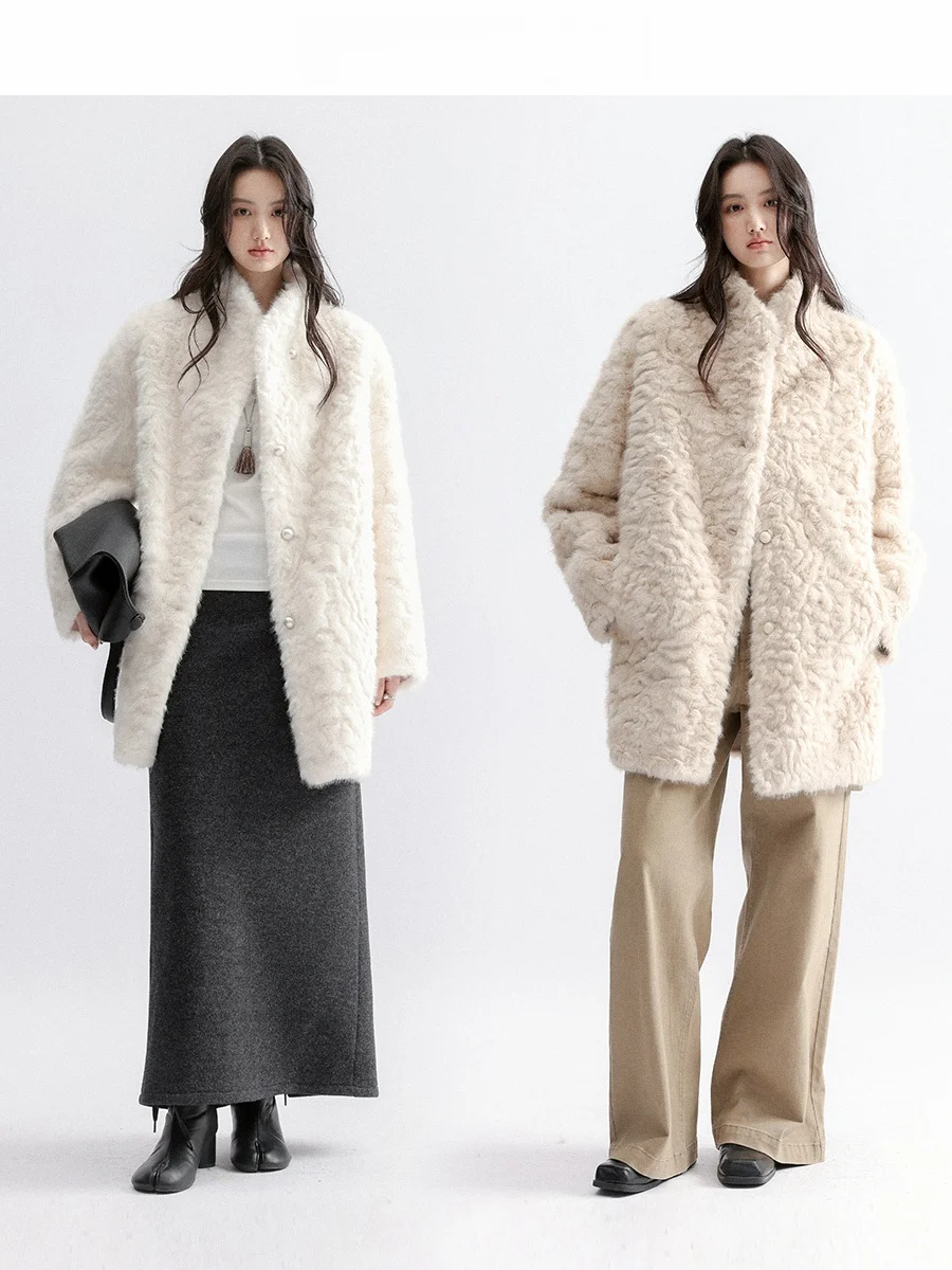 

Chachastu Long Island Snow Season Soft Fog Sensation Small Lake eep Eco-Friendly Fur Women's Winter Loose Mid-Length Jaet