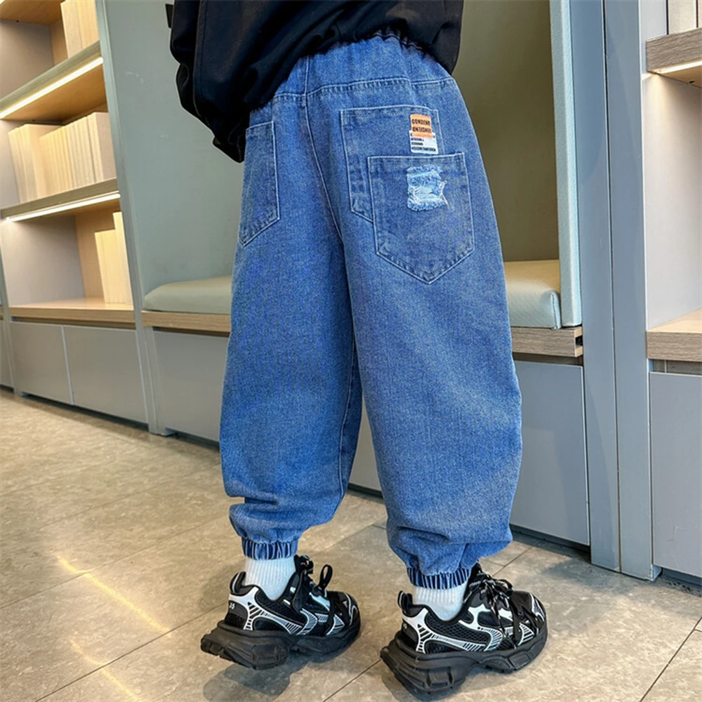 

Teenage Boys Jeans Loose Denim Pants 2025 Spring and Autumn New Children's Rear Double-pocket Boy Casual Fashion Long Trouser