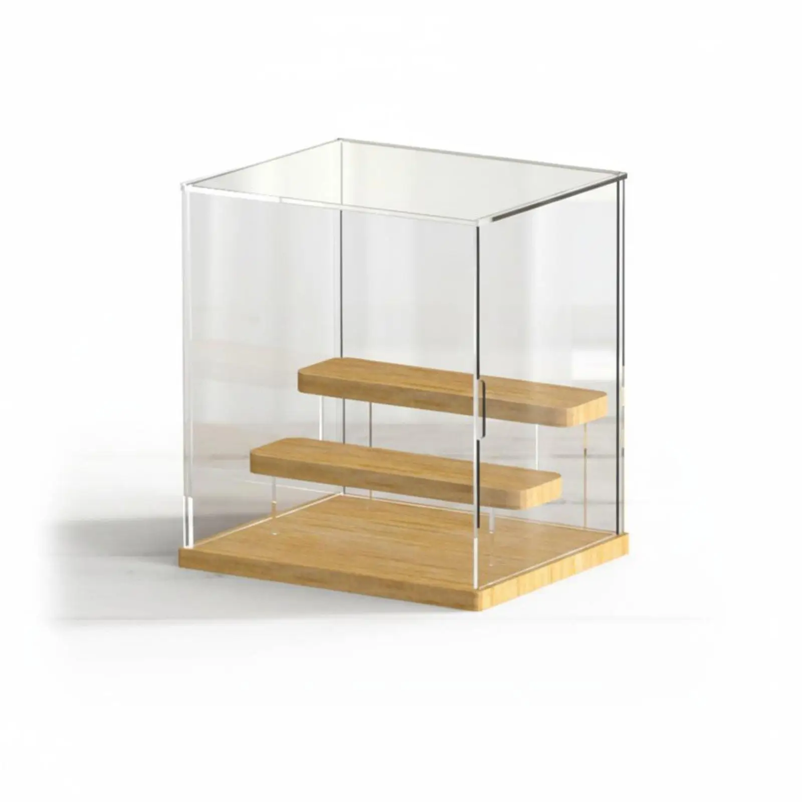 Acrylic Collectors Display Shelf with Solid Wood Base and Front Door for Figurine Organizer Stackable Storage for Cabinet