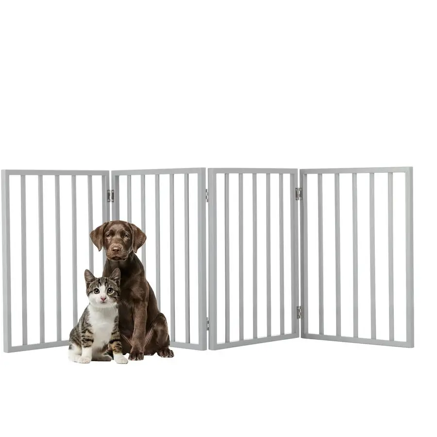 

Gate 4Panel Indoor Foldable Dog Fence for Stairs, Hallways, or Doorways 72x24Inch Retractable Wood Freestanding Dog Gates by Gra
