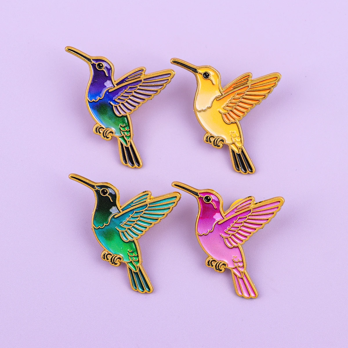 Pin de solapa de esmalte colibrí multicolor para chaqueta - imagen 4