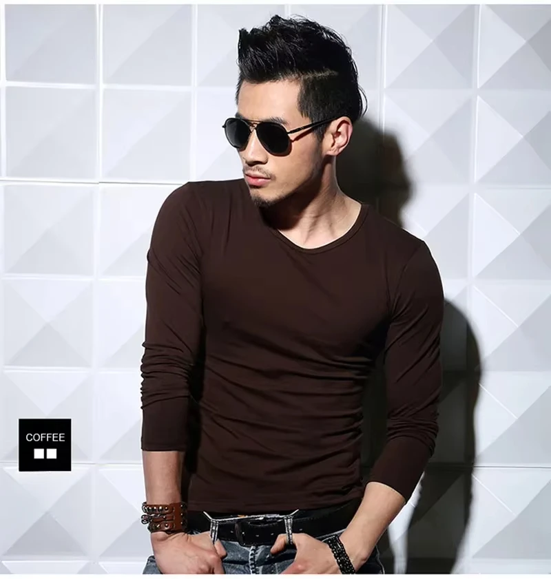 MRMT 2026 Men\'s T-Shirt 5XL Long Sleeved Men T Shirt Pure Color Casual Mens Long Sleeve T shirts for Male Tops Tees