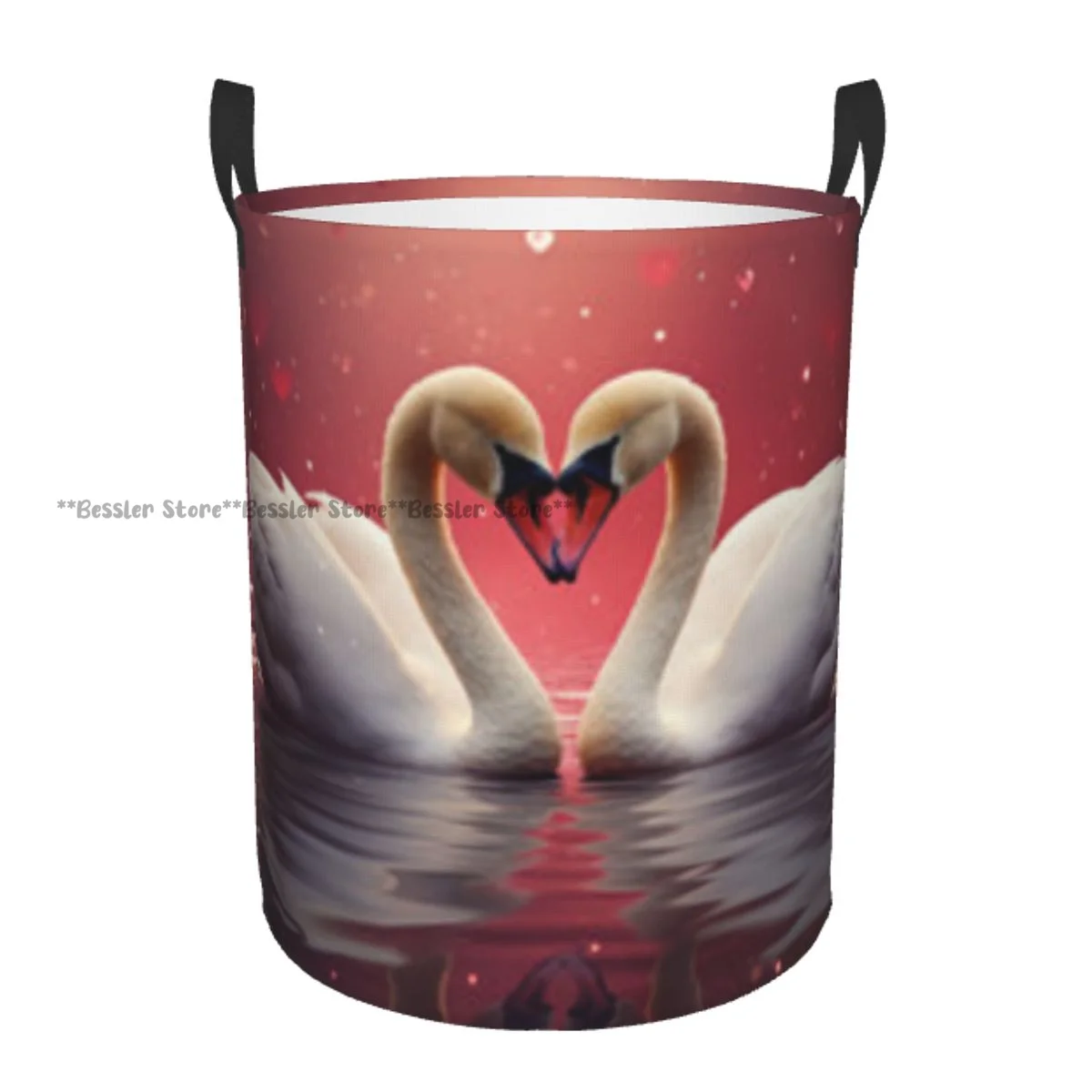 Dirty Laundry Basket Lovely Swan Embracing On Lake Folding Clothing Storage Bucket