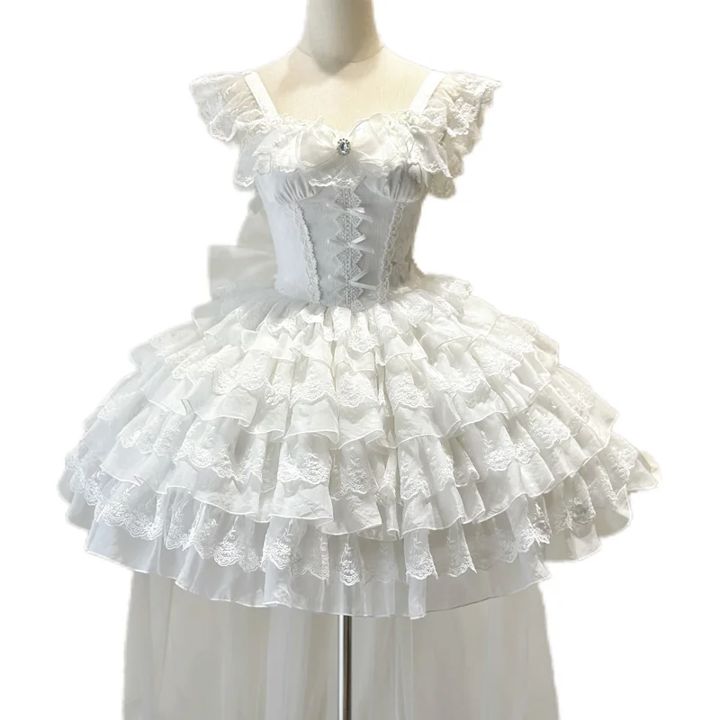 Robe japonaise Kawaii Lolita Jsk pour femmes, élégante, avec nœud doux, en dentelle, à volants, Mini robe de princesse de mariage, robes de soirée gothiques Y2k pour filles