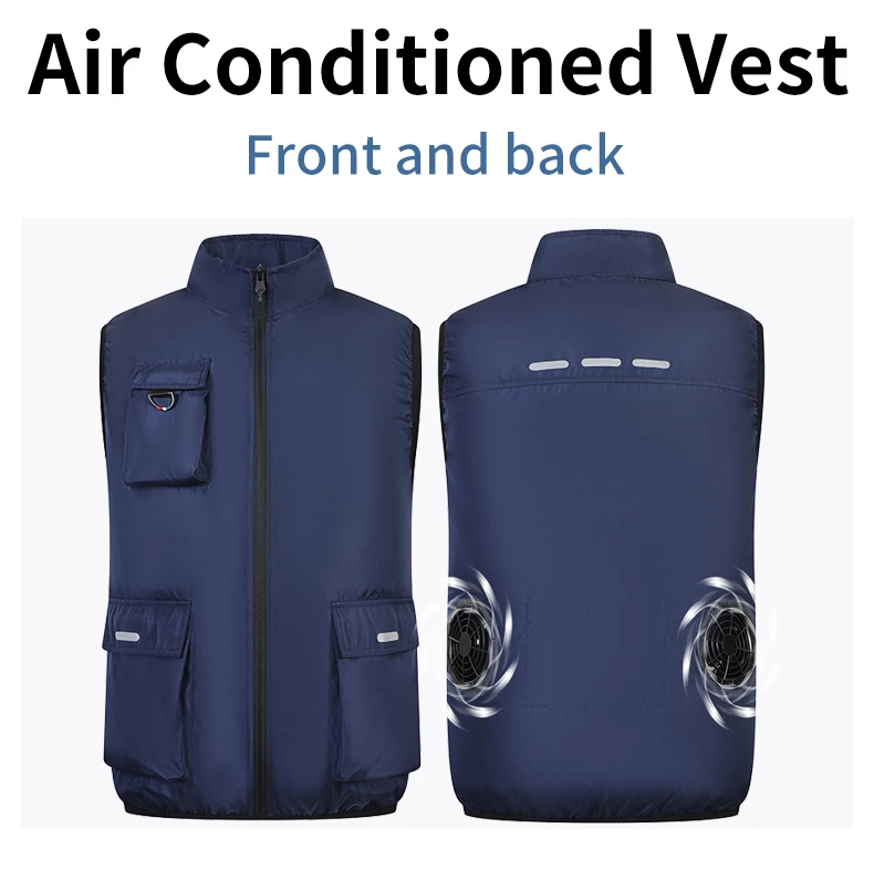 Cooling Air-Conditioned Workwear: Vest with Large Pockets and USB Fan for Continuous Cooling in Hot Outdoor Work Environments
