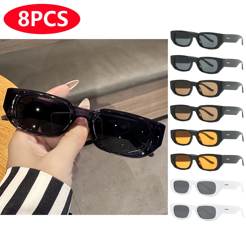 8pcs Rectangular Sunglasses Sets Women Fashion Retro UV Resistant Sun Glasses UV400 INS Style Glasses Style Eyeglasses Unisex