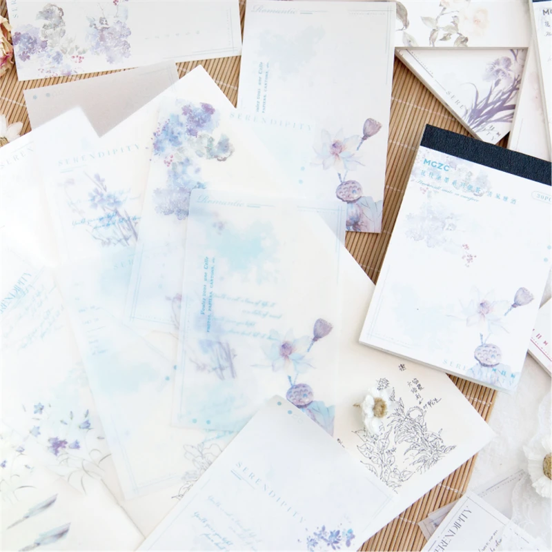 30Sheets Memo Notes Flowers Flowering Branch Ink Decorative Writing Background Handbook Material Scrapbooking 105*70MM