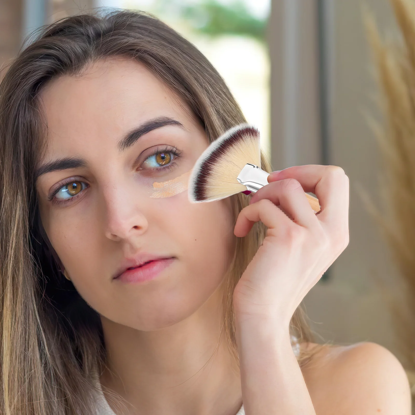 قطعتان من فرشاة البودرة لمكياج الوجه، شعر ناعم وكثيف من النايلون بدون تساقط، أدوات مكياج الوجه بمقبض قصير لأحمر الخدود #1