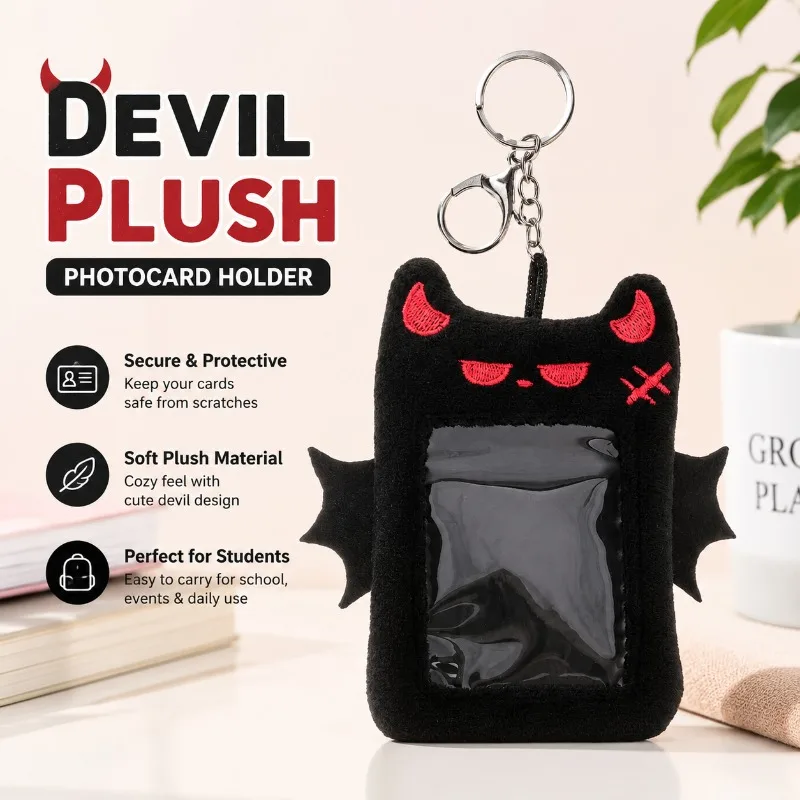 Devil Plush Photocard Holder Cartoon Kawaii ID Credit Card Case Protective Cover for Students