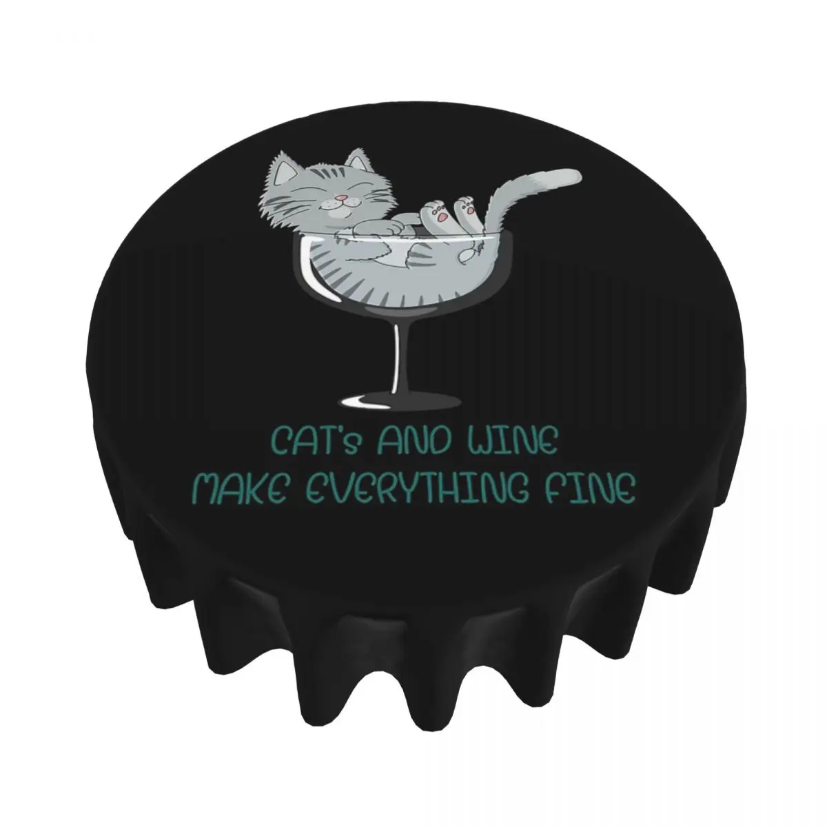 Cat's And Wine Make Everything Fine. Forest Cat Waterproof Round Tablecloth Table Cloth for Kitchen Events Table Cover 60 inches
