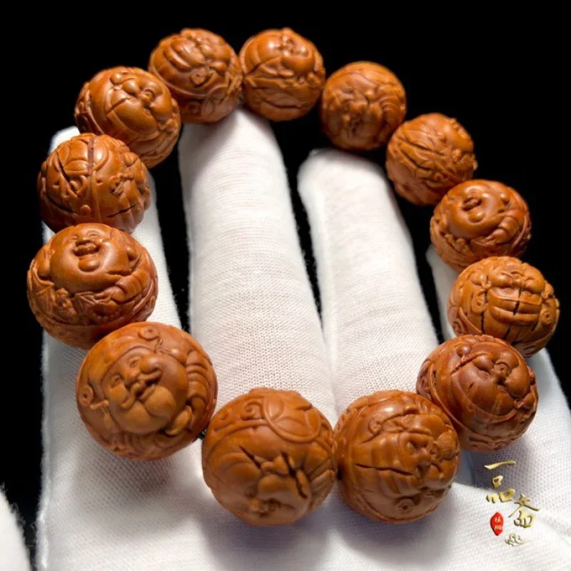 Money Fans Walnut Men's Embossed Stone Carving Maitreya Buddha Wealth Comes from Every Bracelet Olive Nut Per