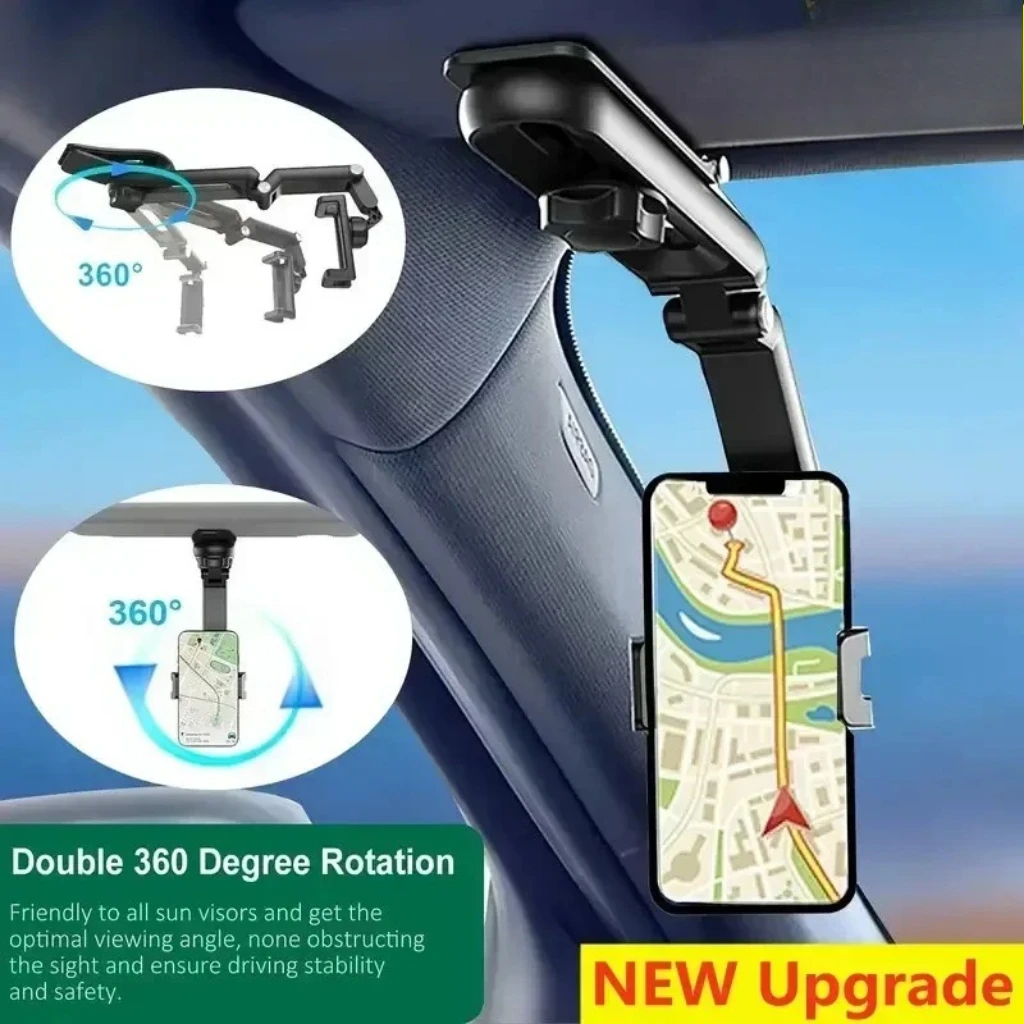 

720 ° Вращающийся автомобильный держатель для телефона с солнцезащитным козырьком - универсальная подставка для крепления, навигационный GPS-клип, мобильный кронштейн в автомобиле