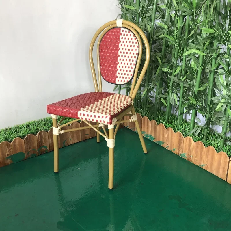 Milk tea dessert shop cafe outside the rattan dining chair, courtyard balcony leisure round back chair 5 in a group