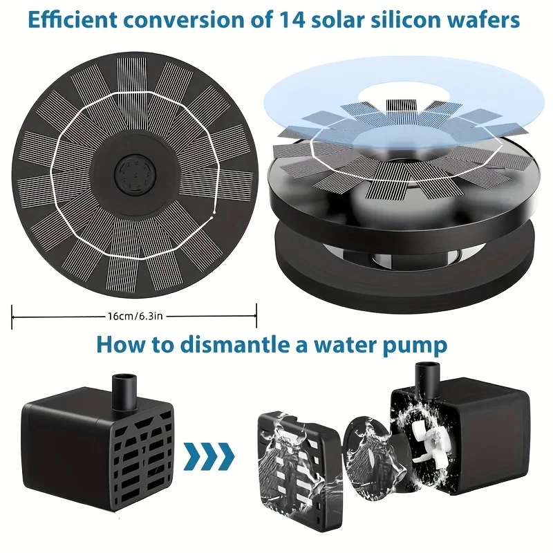 Outdoor Solar Floating Water Fountain For Bird Bath Fish Tank 7V/1W Garden Fountain Submersible Pump Garden Decoration