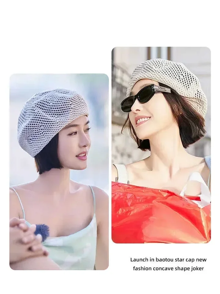 

Straw Beret for Women Summer UPF 50+ Breathable Thin Lace-up Design, Head Size Outdoor Beach Hat Headband