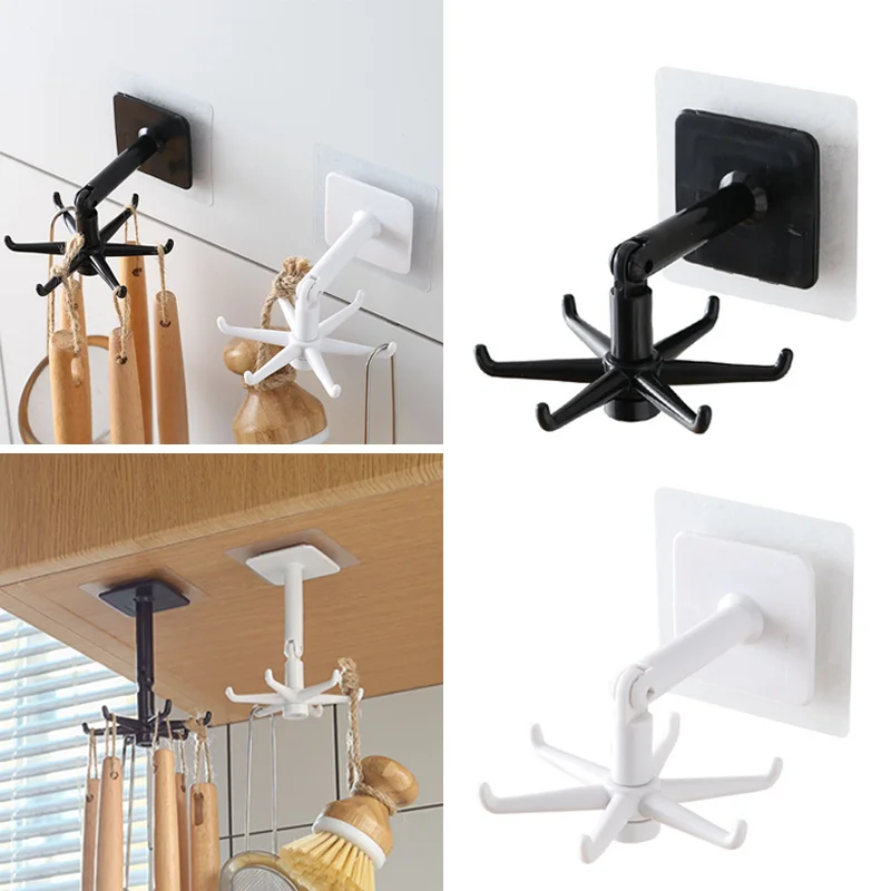 

Multifunctional Swivel Hooks Punch Free Six Claw Hook Kitchen 360° Rotating Storage Hanger Hook Dual-Use Storage Spoon Hanger