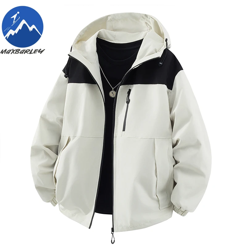 

Мужская куртка с комбинированным дизайном для активного отдыха, водонепроницаемая, дышащая, на молнии, модная, с капюшоном, повседневная, комфортная, весенне-осенняя одежда