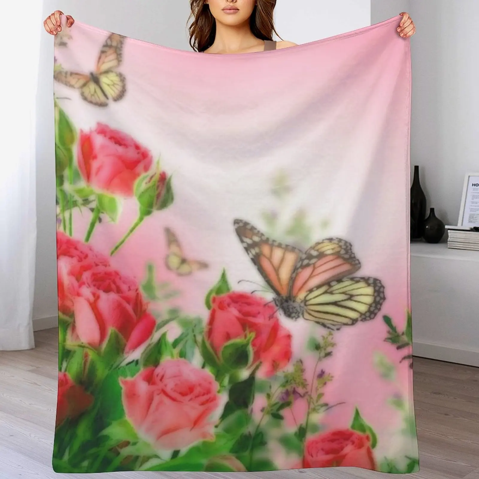 

Butterflies and roses Throw Blanket