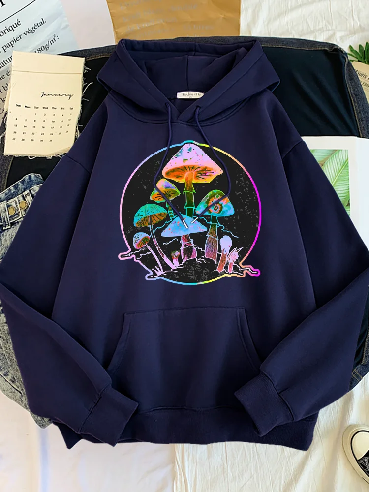 Garden Of Shrooms Colorful Neon Style Fashion Street Prints Hooded Female Fashion Clothing Oversize Clothes Loose Women Hoody