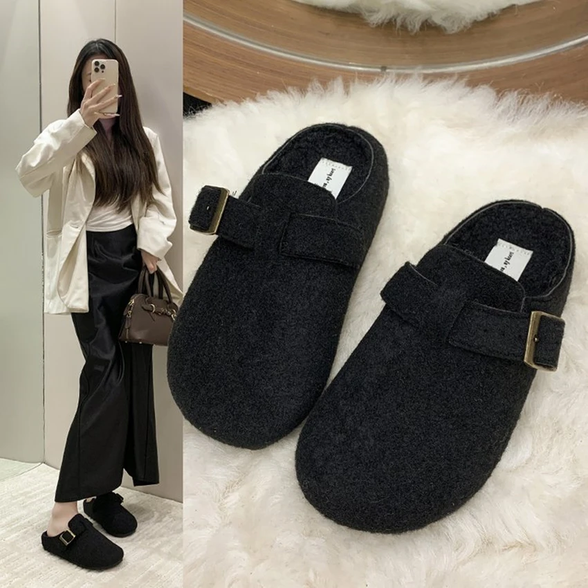 

Real Leather Fur Women Horsehair Half Slippers Luxury Designer Brand Mule Runway Flats Thick Sole Leisure WoMan Shoes 2025 New