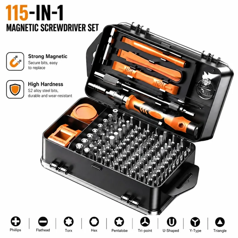 115-in-1 Magnetisches Präzisions-Schraubendreher-Set Mini-Reparaturwerkzeug-Kit für die Wartung von Mobiltelefonen, Uhren, PCs und elektronischen Geräten