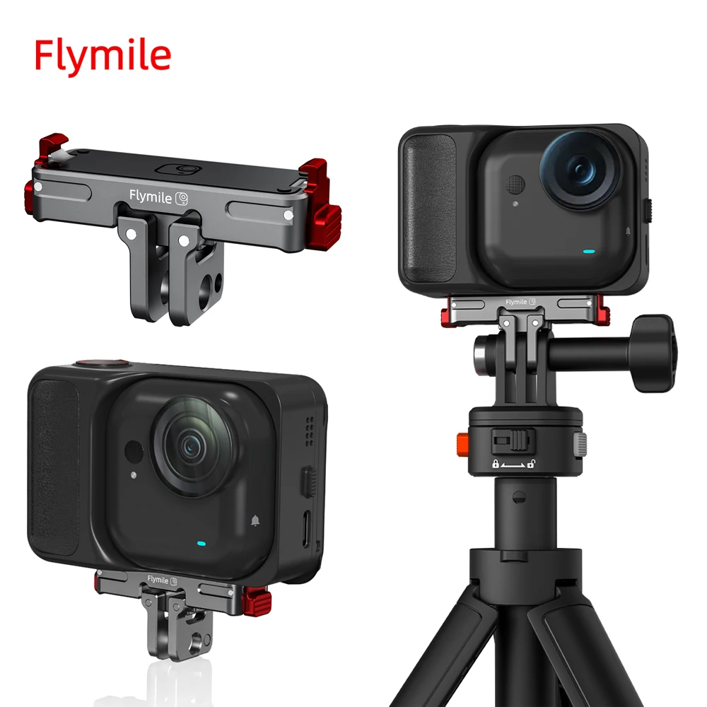 قاعدة تركيب مغناطيسية سريعة الإصدار من Flymile لملحقات Insta360 Go Ultra دعامة تمديد قابلة للطي مع فتحات لولبية 1/4