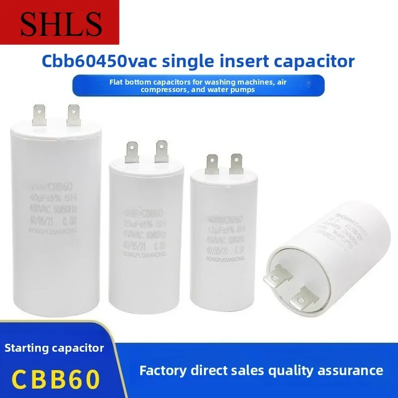 CBB60 Motor Run Capacitor 2–60uF 450V AC with 2 Faston Terminals for Motor / Pump / Pressure Washer
