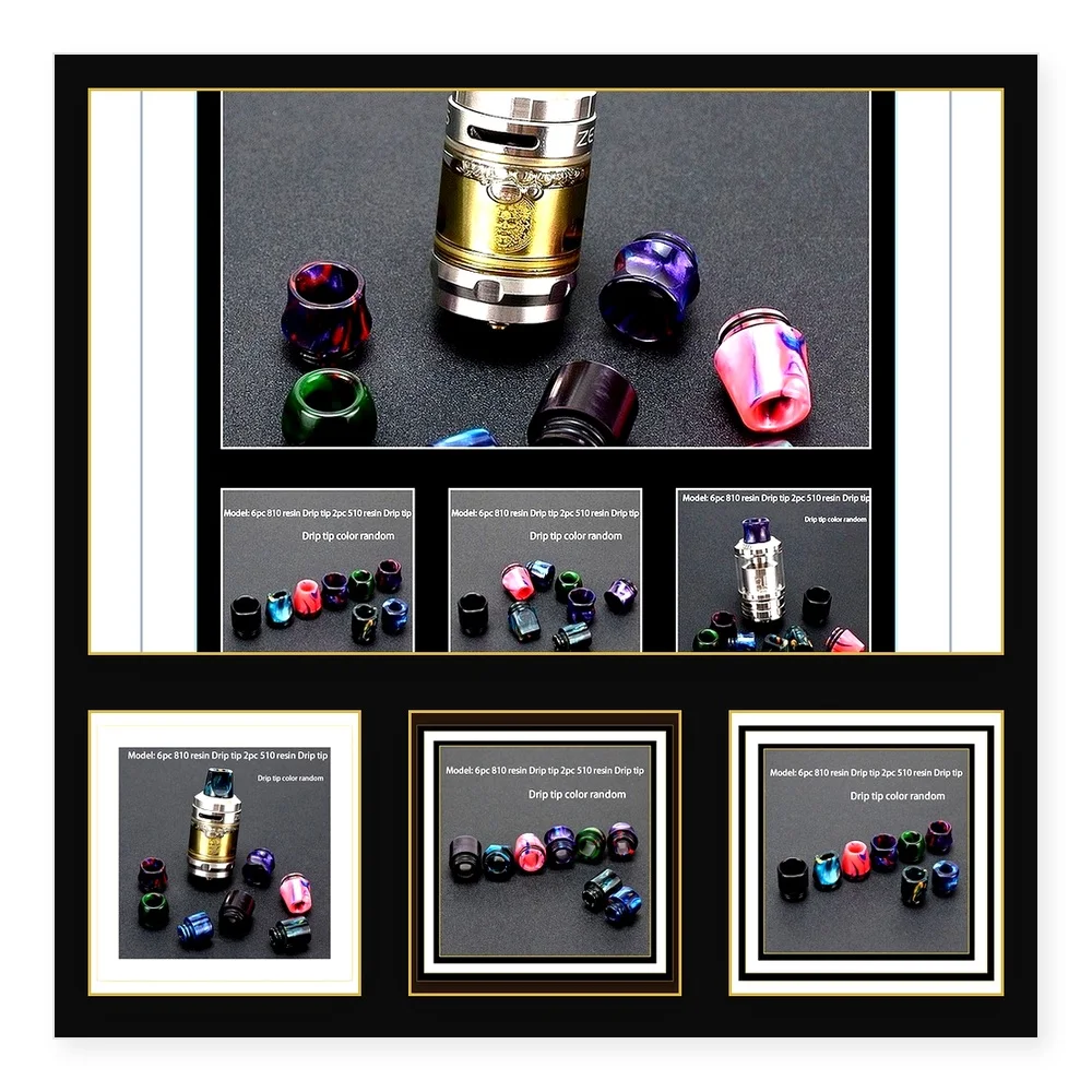 810 & 510 Resin Drip Tip Kit - 6pcs 810 Tips & 2pcs 510 Tips for Zeus RTA and QP M25 RTA, Compatible with PEI DL Drip Tips