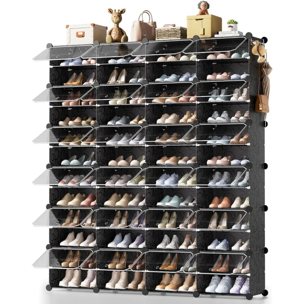 Large Shoe Rack Organizer with Covers, 96-Pair Big Shoe Storage Organizer Cabinet Tall Shoes Shelf Closed Portable Plastic