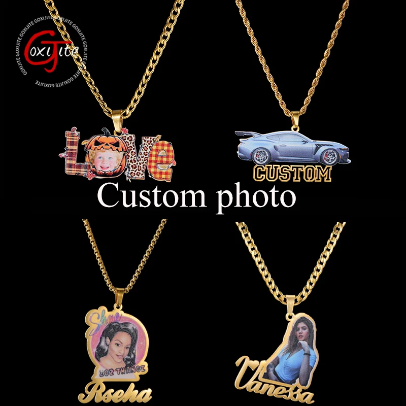 

Goxijite Customized UV Printed Color Photo Pendant Stainless Steel Character Car Photo Necklace Personalized Jewelry Gift