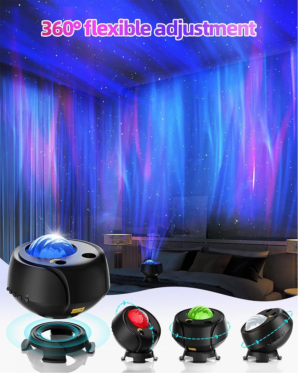 Northern Lights Projector 15 Combinations Galaxy Projector 60 Light Effects Star Remote Night Light with Bluetooth Speaker Timer