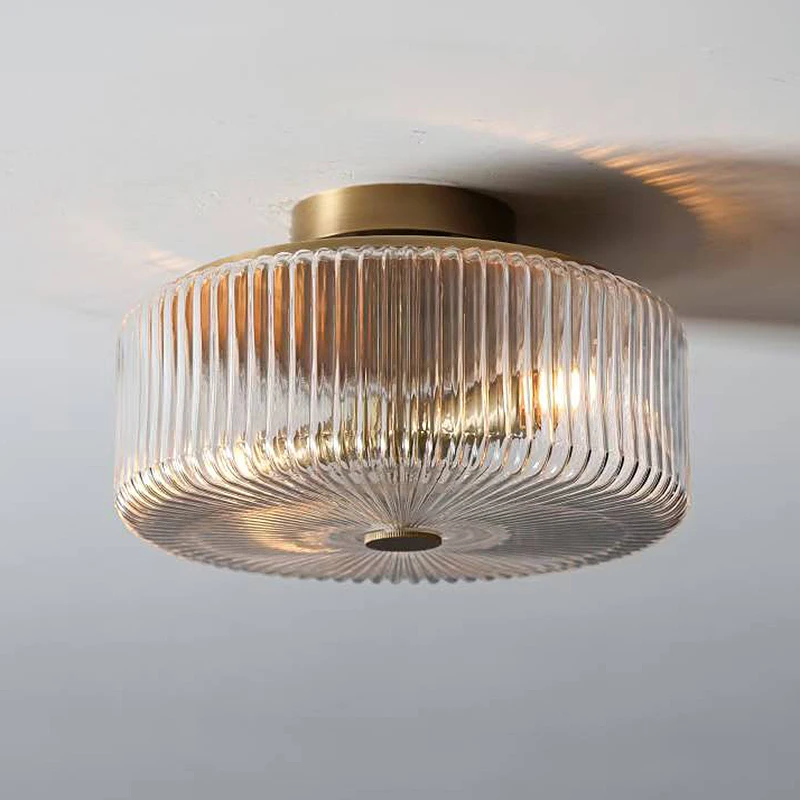 Entryway round ceiling light vintage American style bedroom hallway minimalist brass balcony insect-resistant ribbed lighting