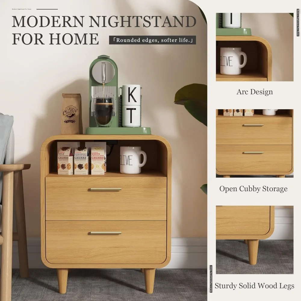 منضدة حديثة من منتصف القرن مع قاعدة شحن، وطاولة بجانب السرير ذات درجين تتميز بأرفف مفتوحة، مثالية للطاولة الجانبية والطرفية #4