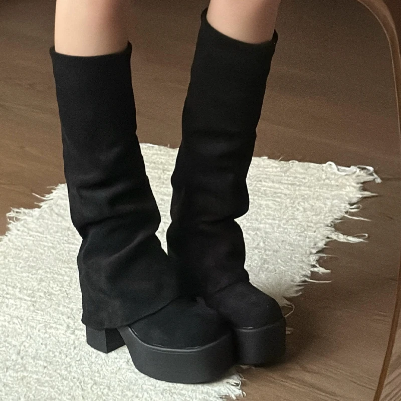 High Heels Women's Knee High Long Boots Chunky Designer Shoes New Pumps Chelsea Boots Goth Trend Dress Mujer Sandalias