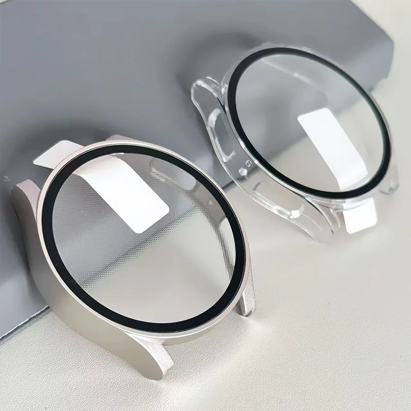 Hülle für Samsung Galaxy Watch 7/6/5/4/FE, gehärtetes Glas + Abdeckung, PC-Stoßstangen-Displayschutz, Galaxy Watch 7 6 44 mm, 40 mm, Zubehör