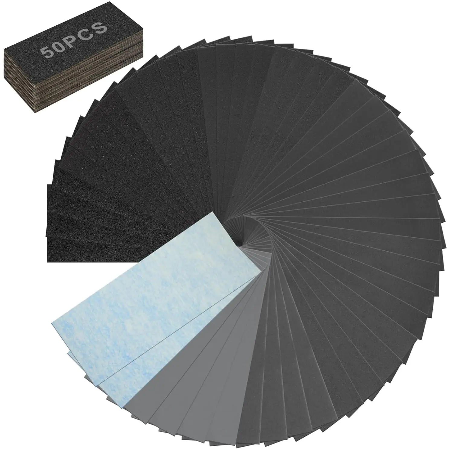 

Набор из 50 штук высококачественной наждачной бумаги, 13 видов зернистости, для влажной и сухой шлифовки дерева, металла, автомобилей