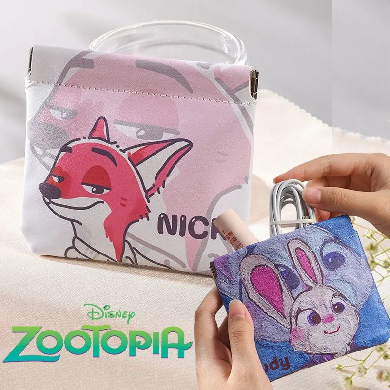 Disney Zootopia 2 bolsa de almacenamiento Judy Nick bolsa cerrada automática viaje portátil pareja servilleta joyería artículos de tocador organizador de maquillaje